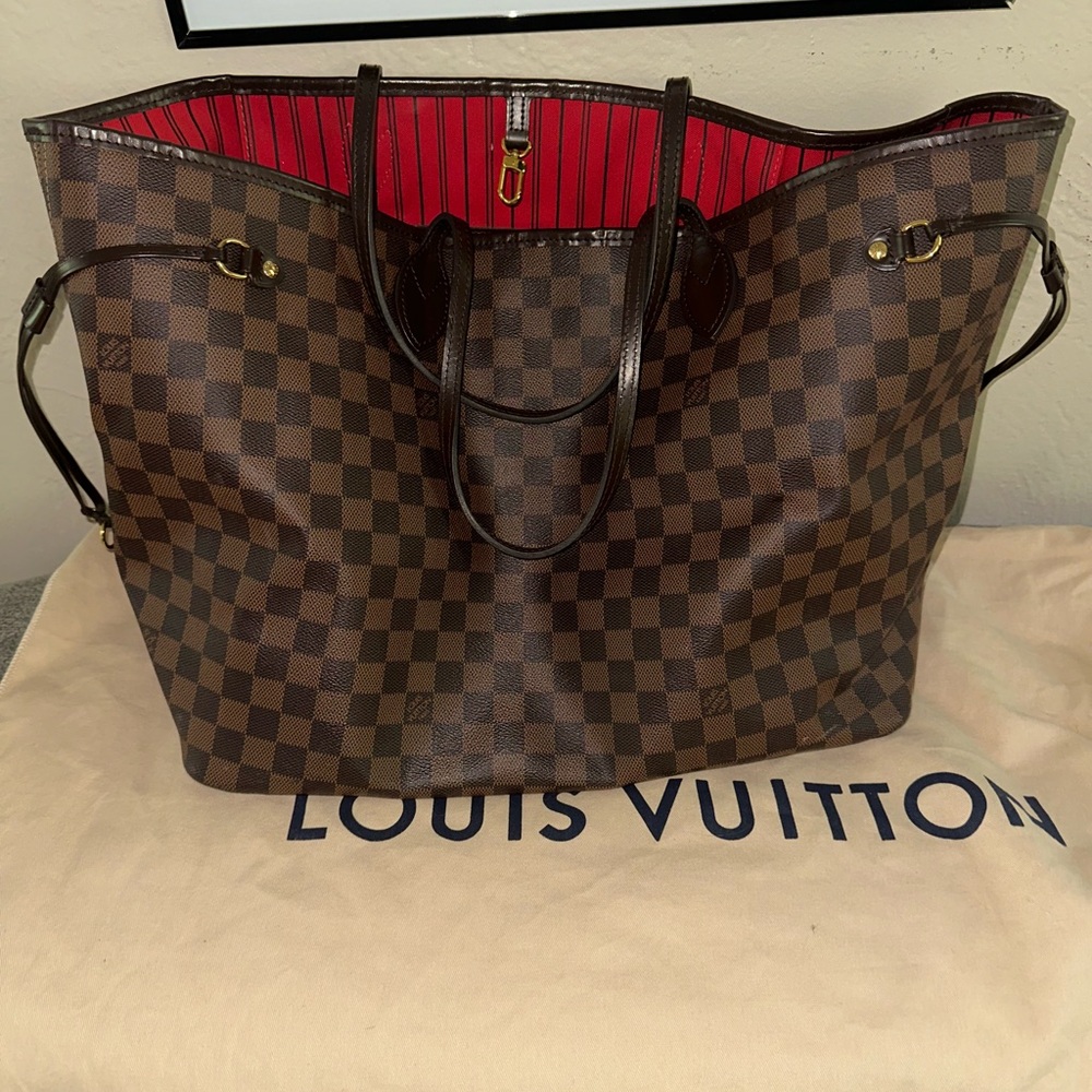 Louis Vuitton Damier Ebene Tote with Red Interior